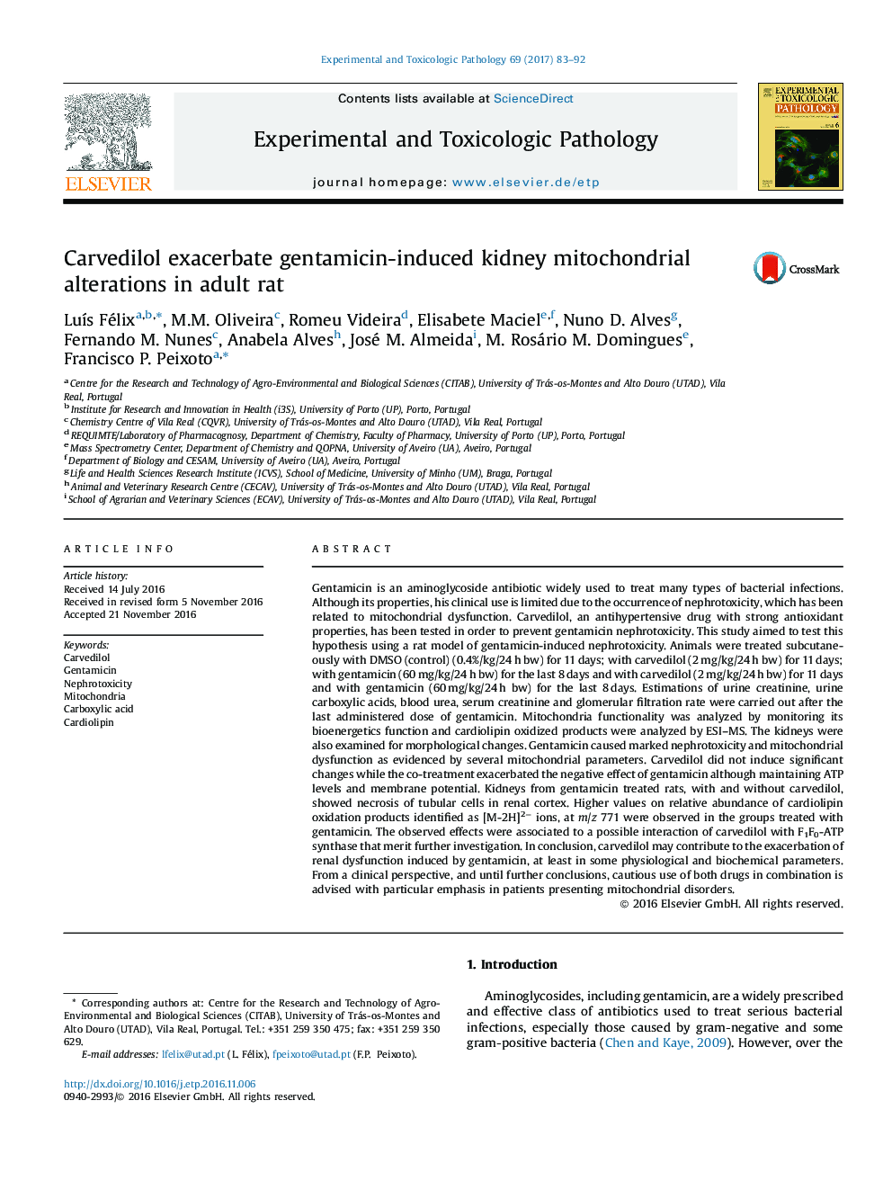Carvedilol exacerbate gentamicin-induced kidney mitochondrial alterations in adult rat