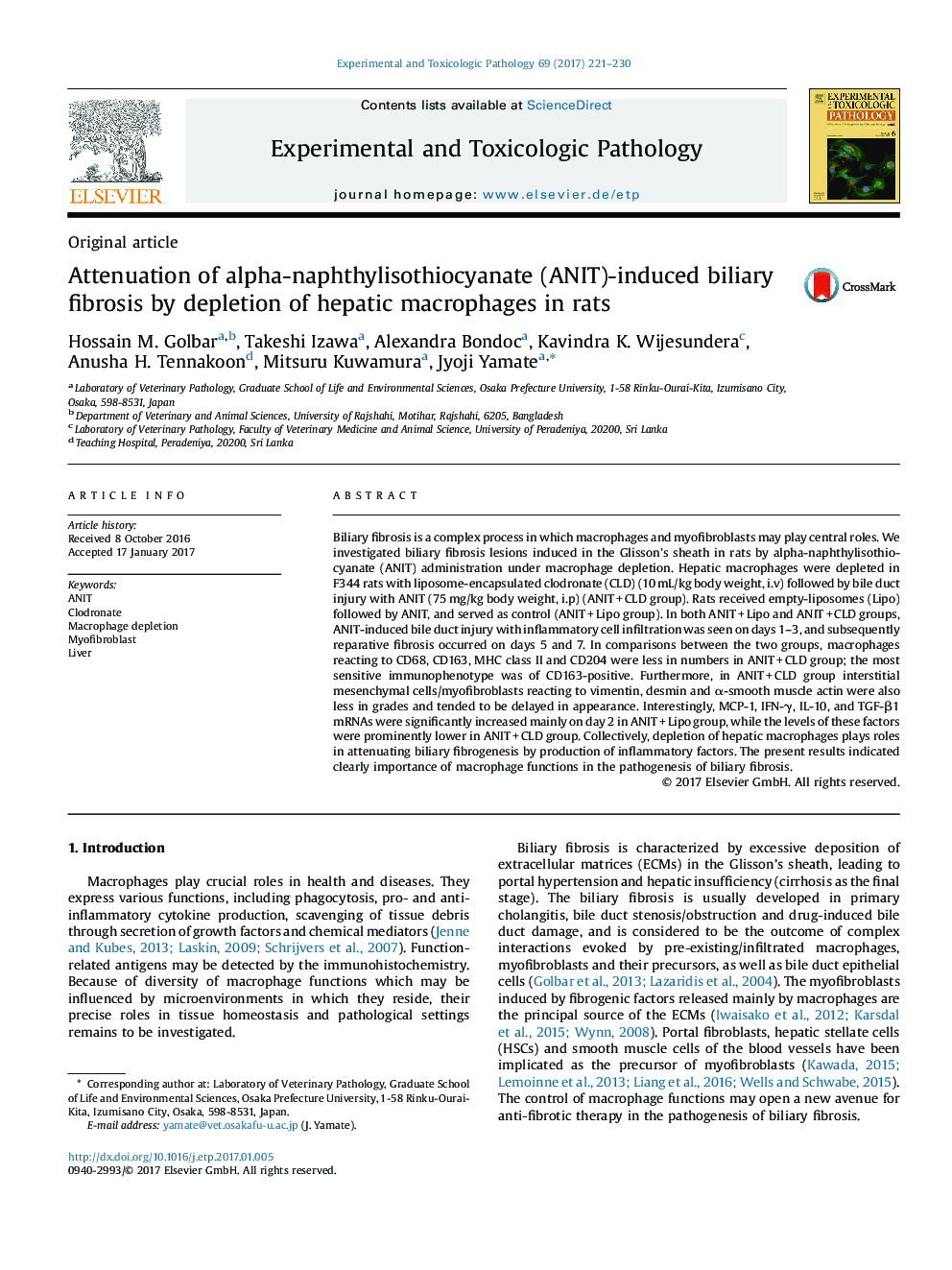 Attenuation of alpha-naphthylisothiocyanate (ANIT)-induced biliary fibrosis by depletion of hepatic macrophages in rats
