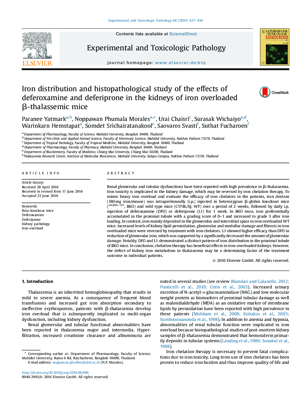 Iron distribution and histopathological study of the effects of deferoxamine and deferiprone in the kidneys of iron overloaded Î²-thalassemic mice