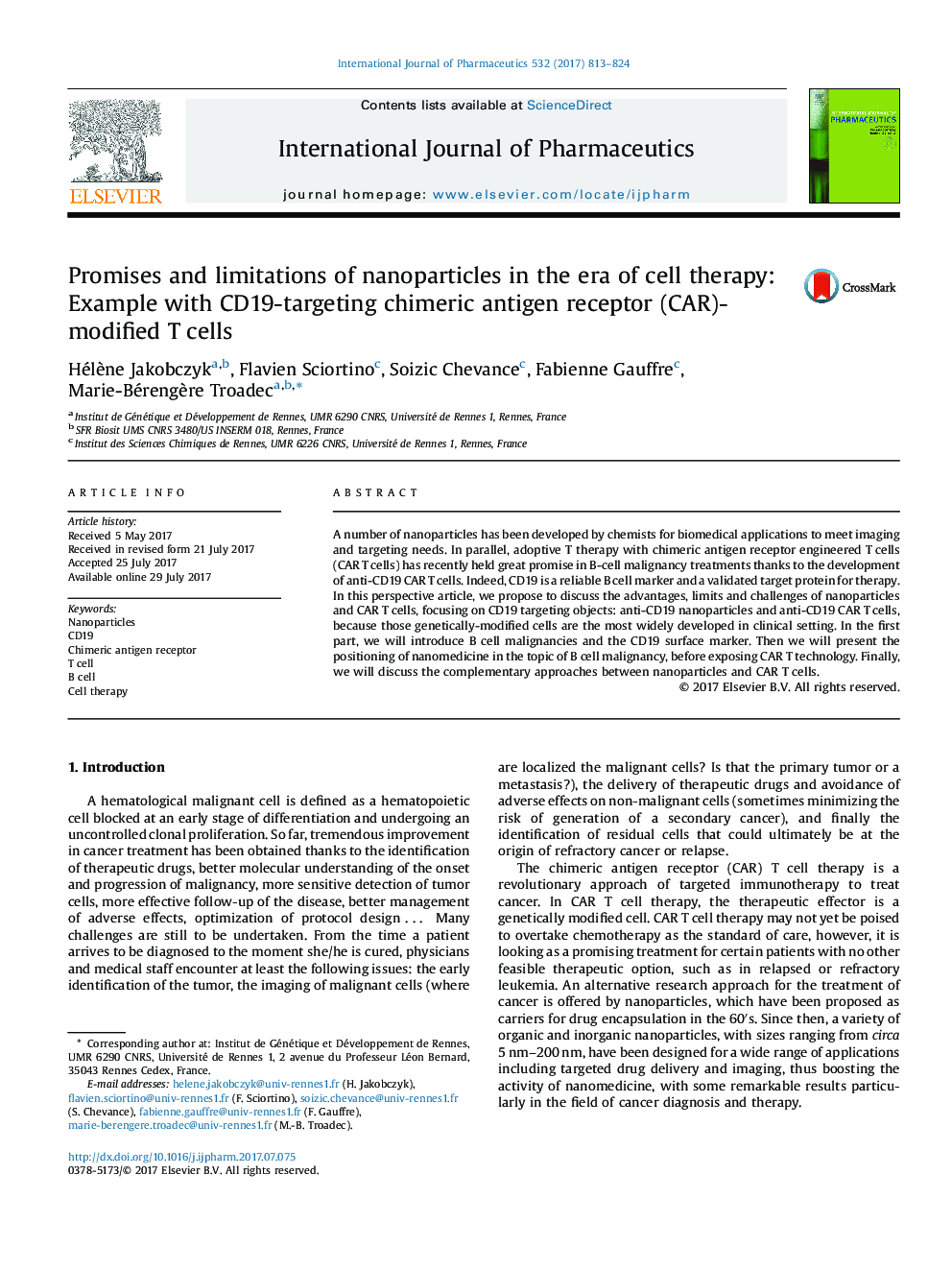 Promises and limitations of nanoparticles in the era of cell therapy: Example with CD19-targeting chimeric antigen receptor (CAR)-modified T cells