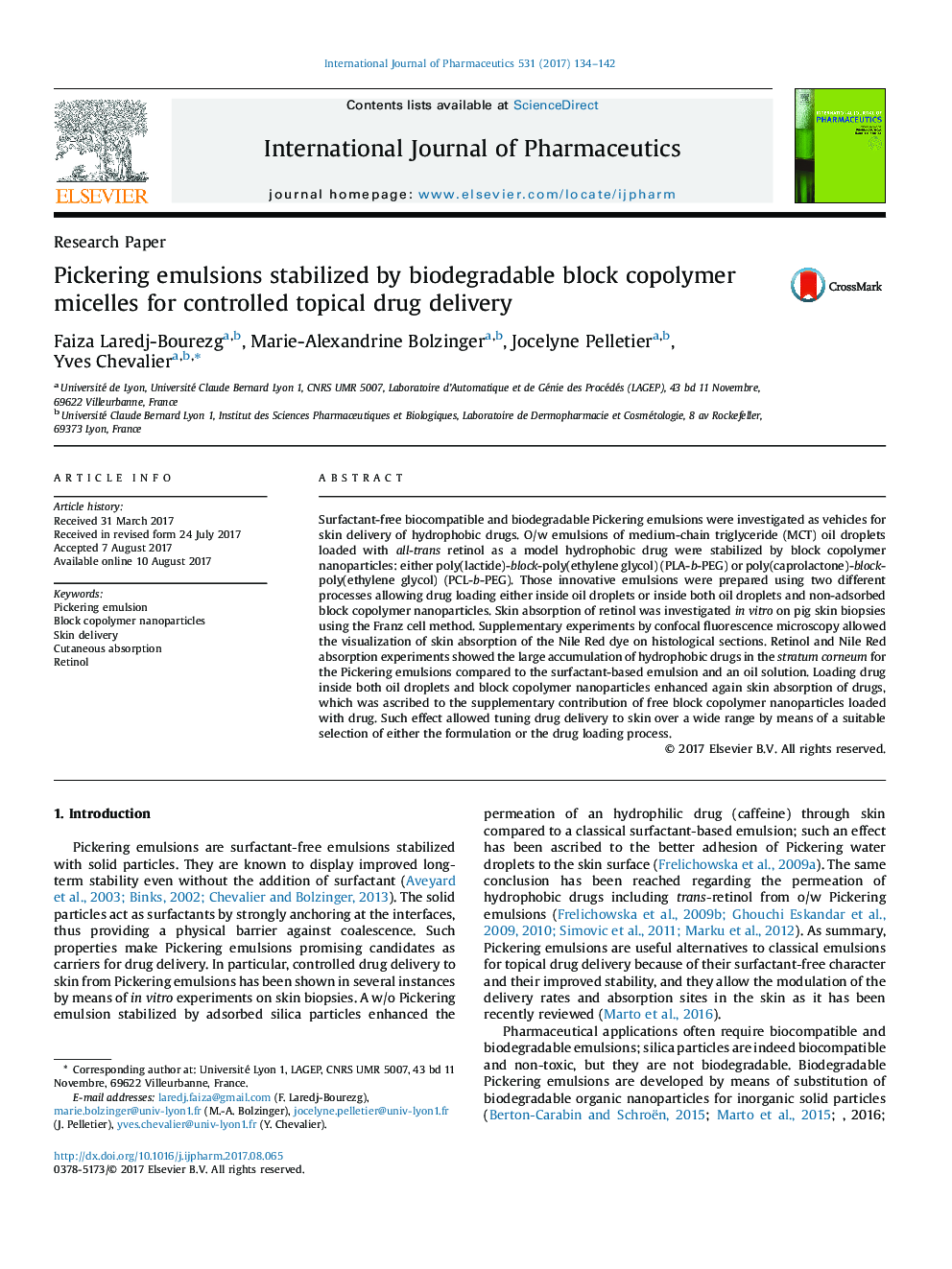 Pickering emulsions stabilized by biodegradable block copolymer micelles for controlled topical drug delivery