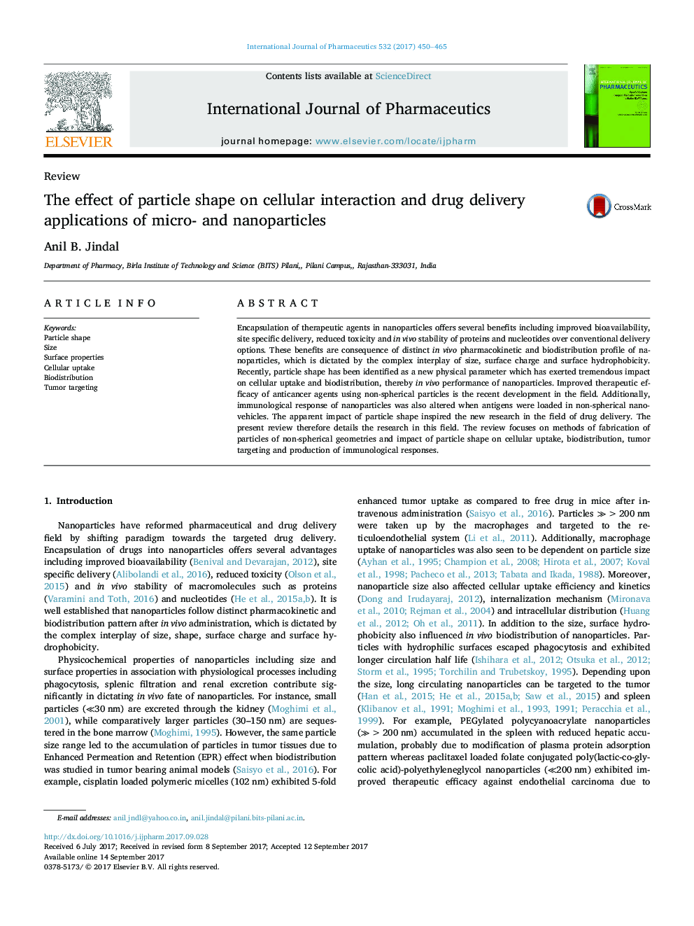 The effect of particle shape on cellular interaction and drug delivery applications of micro- and nanoparticles