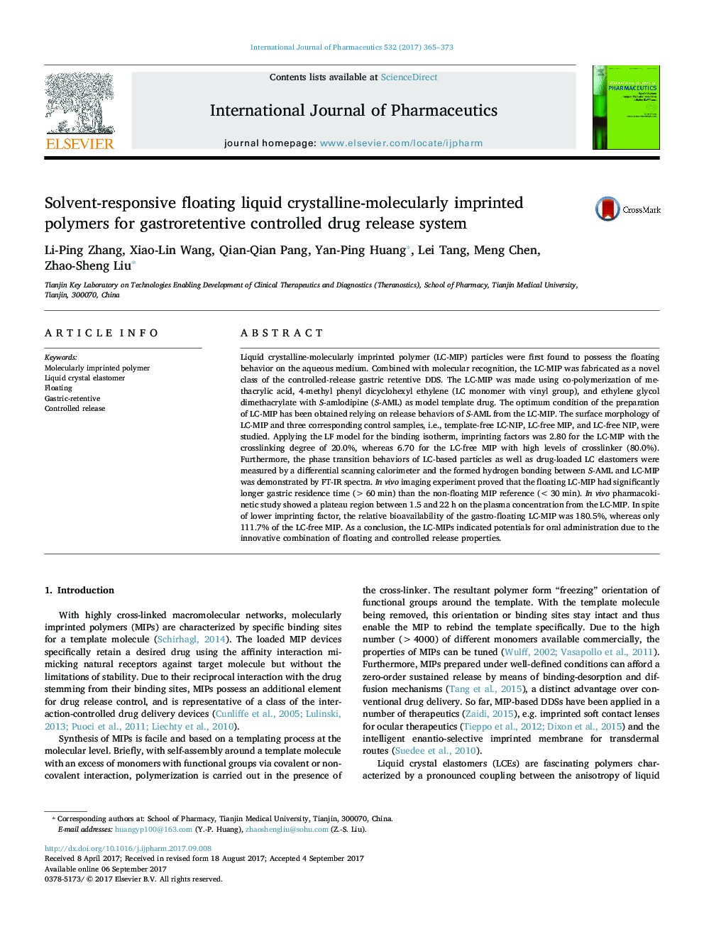 Solvent-responsive floating liquid crystalline-molecularly imprinted polymers for gastroretentive controlled drug release system