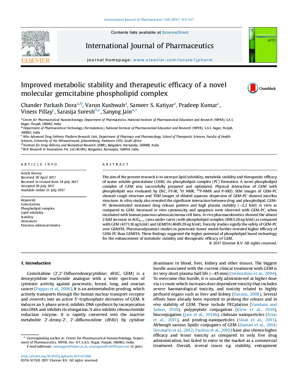 Improved metabolic stability and therapeutic efficacy of a novel molecular gemcitabine phospholipid complex