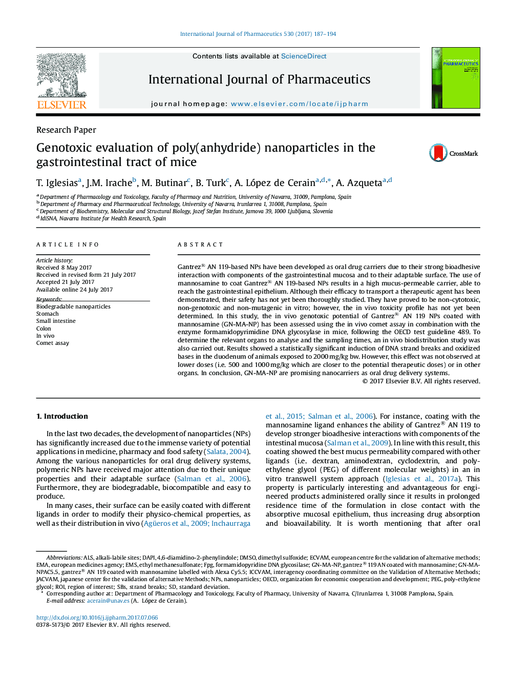 Genotoxic evaluation of poly(anhydride) nanoparticles in the gastrointestinal tract of mice