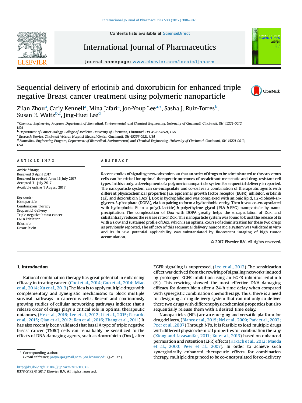 Sequential delivery of erlotinib and doxorubicin for enhanced triple negative Breast cancer treatment using polymeric nanoparticle