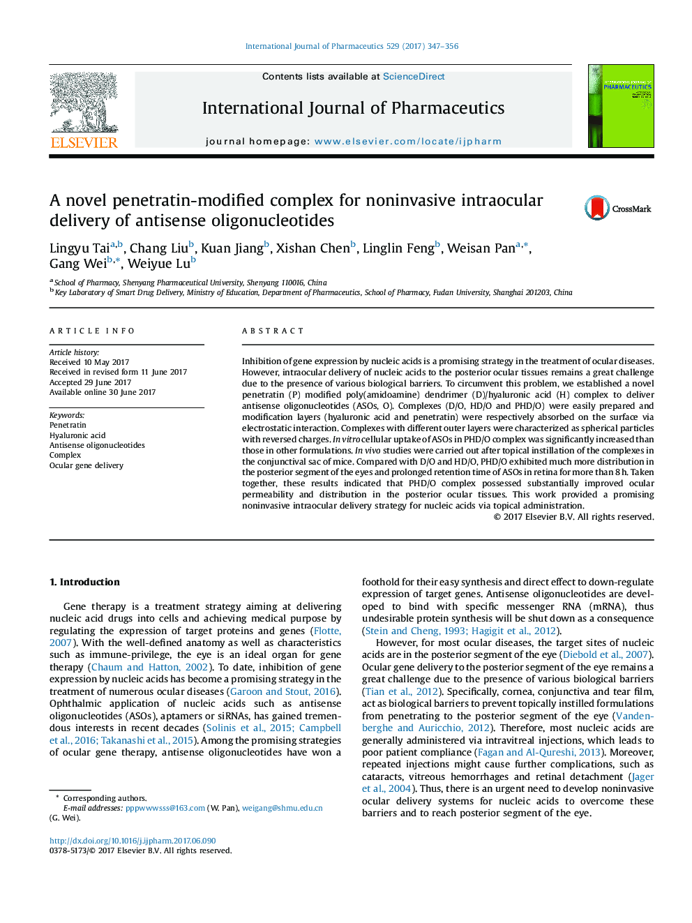 A novel penetratin-modified complex for noninvasive intraocular delivery of antisense oligonucleotides