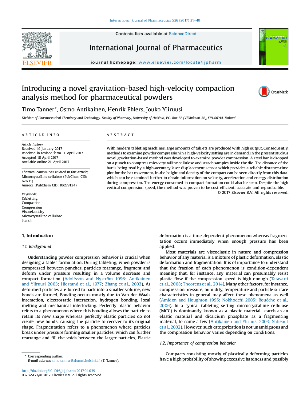 Introducing a novel gravitation-based high-velocity compaction analysis method for pharmaceutical powders