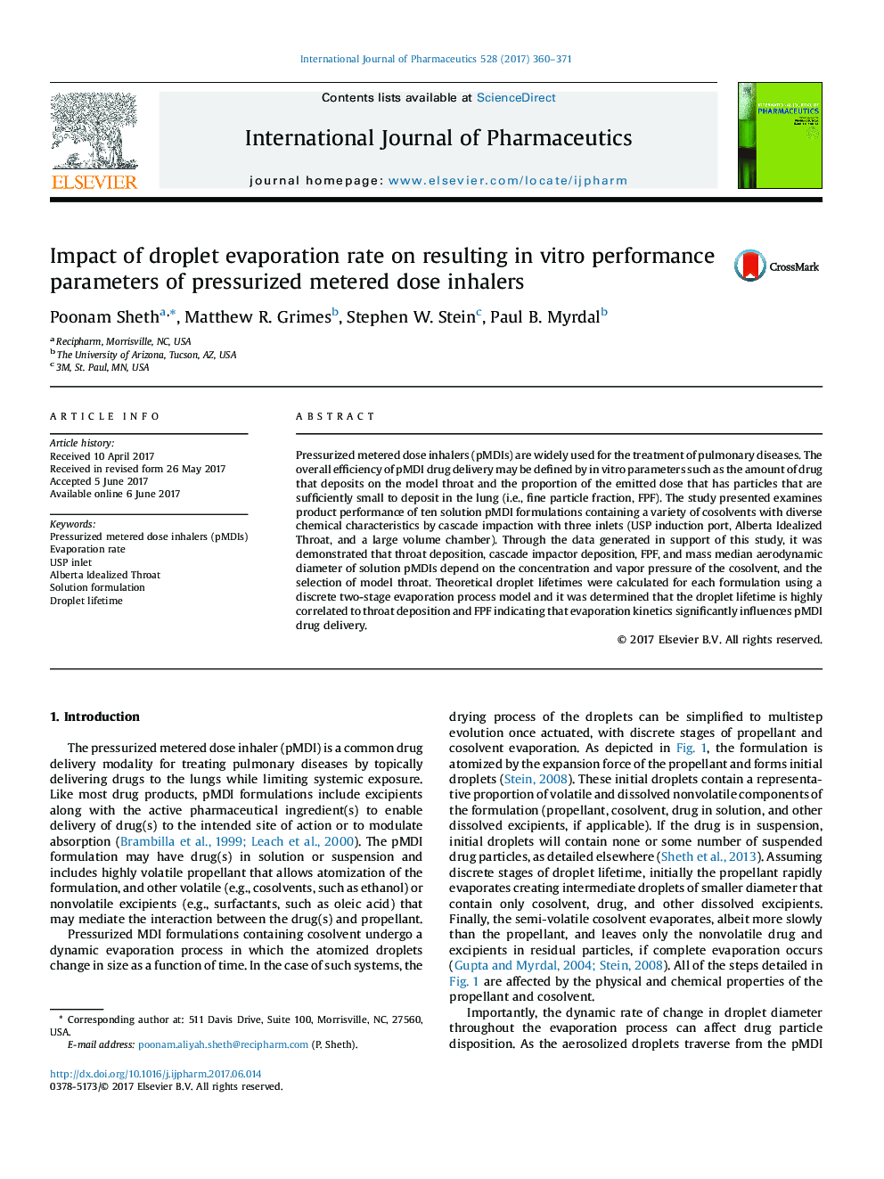 Impact of droplet evaporation rate on resulting in vitro performance parameters of pressurized metered dose inhalers