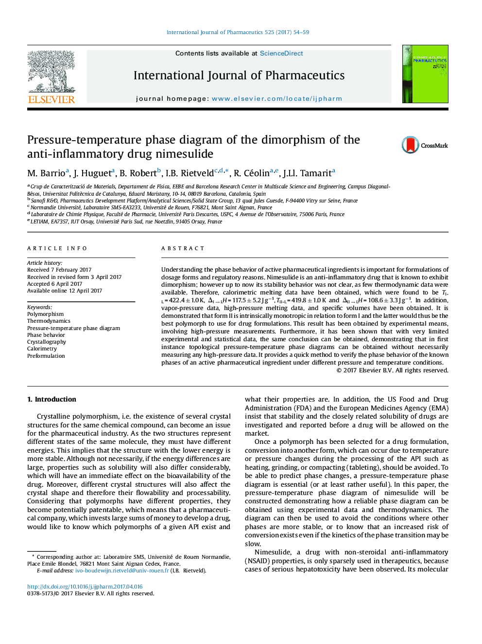 Pressure-temperature phase diagram of the dimorphism of the anti-inflammatory drug nimesulide