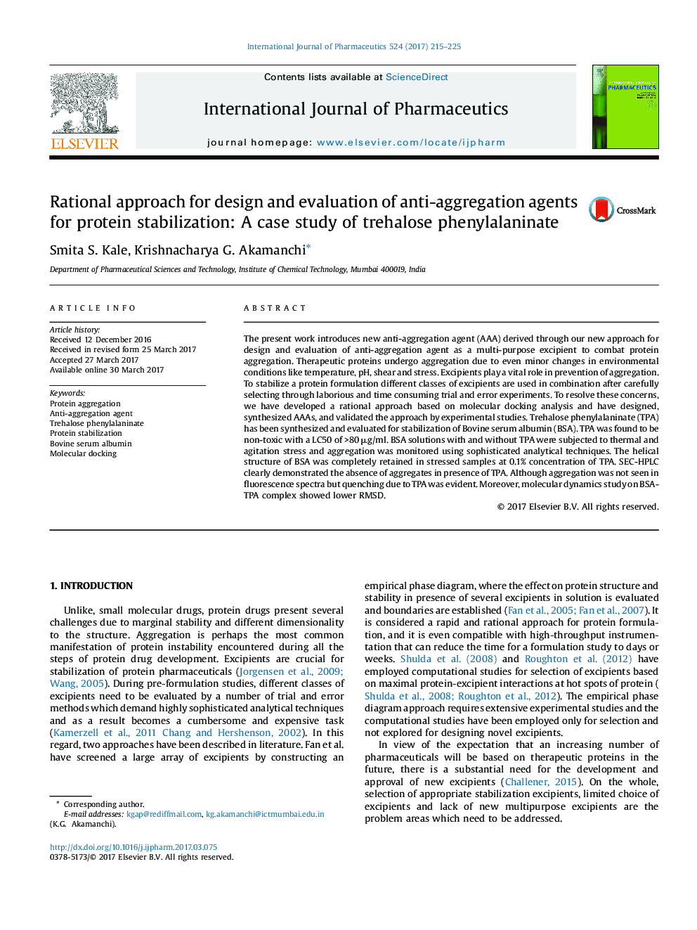 رویکرد منطقی برای طراحی و ارزیابی عوامل ضد تجمع برای تثبیت پروتئین: مطالعه موردی فنیل آلانینات تر هالوز 