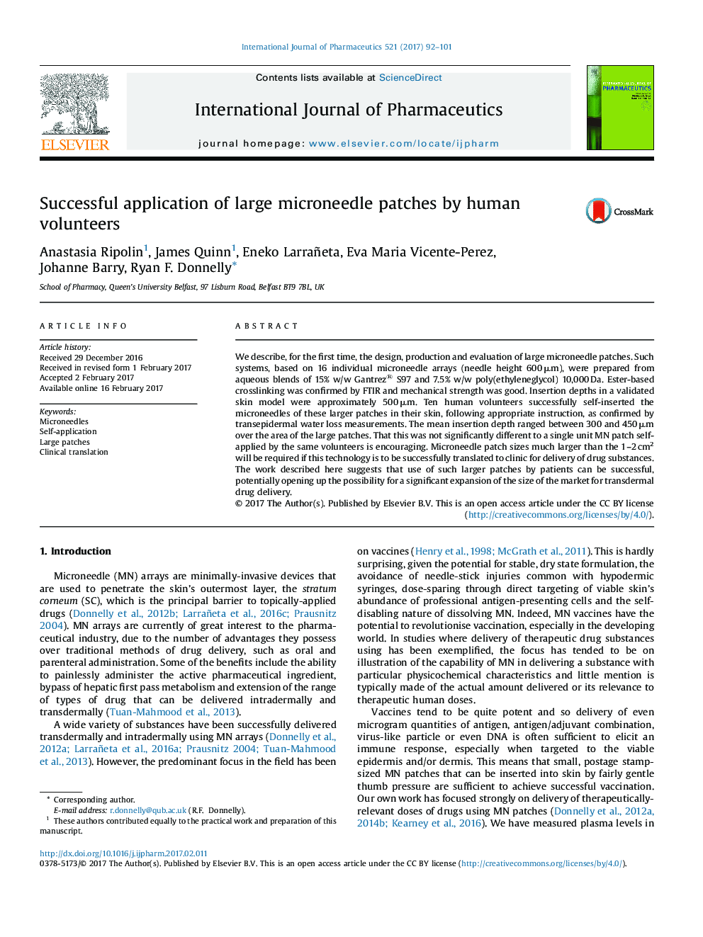 Successful application of large microneedle patches by human volunteers