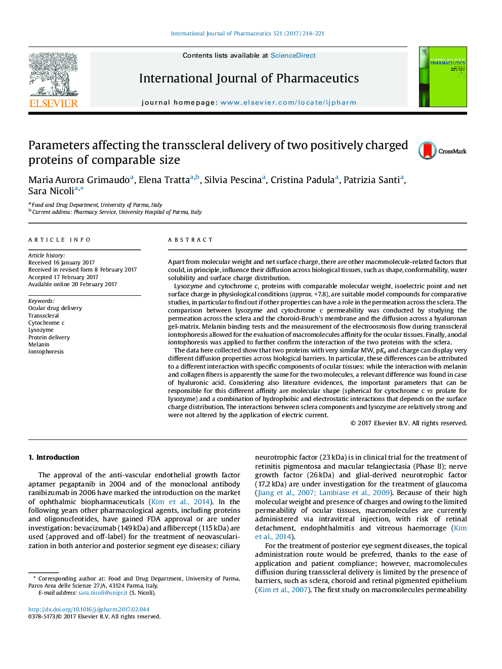 Parameters affecting the transscleral delivery of two positively charged proteins of comparable size