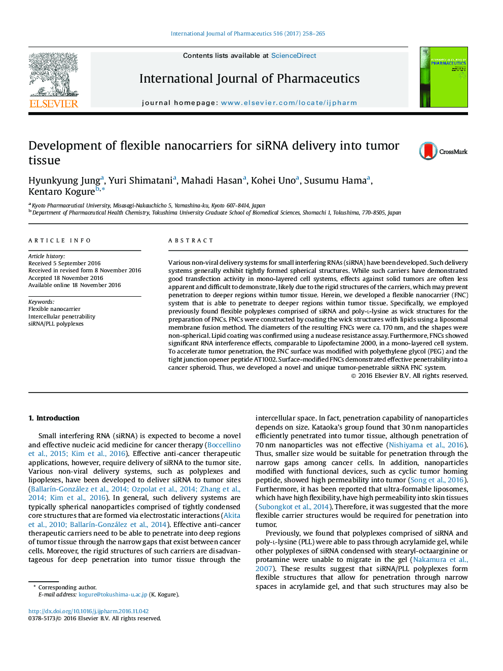 Development of flexible nanocarriers for siRNA delivery into tumor tissue