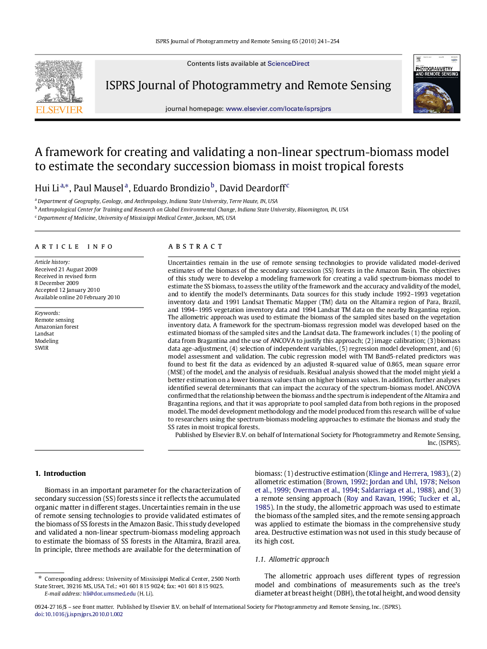 A framework for creating and validating a non-linear spectrum-biomass model to estimate the secondary succession biomass in moist tropical forests