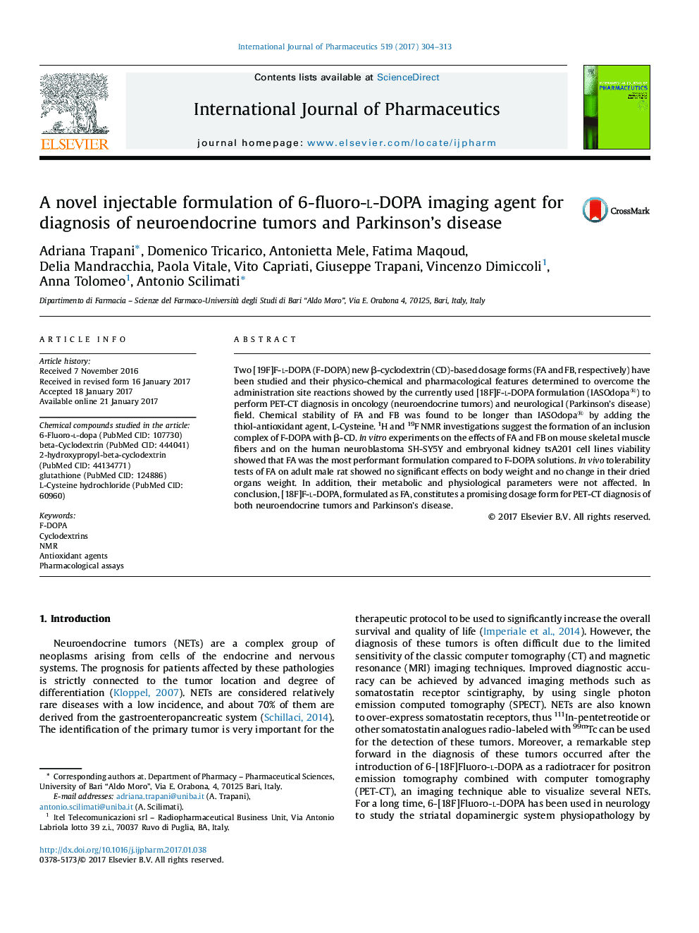 A novel injectable formulation of 6-fluoro-l-DOPA imaging agent for diagnosis of neuroendocrine tumors and Parkinson's disease