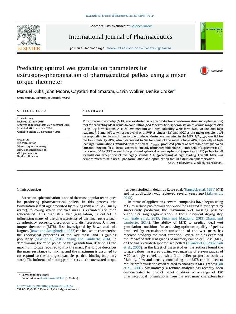 پیش بینی پارامترهای گرانشی مرطوب مناسب برای اکستروژن-اسفروئین کردن گلوله های دارویی با استفاده از یک ریمومر گشتاور مخلوطی 
