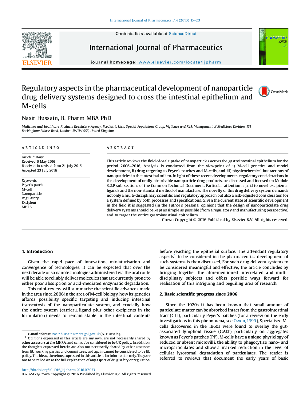 Regulatory aspects in the pharmaceutical development of nanoparticle drug delivery systems designed to cross the intestinal epithelium and M-cells