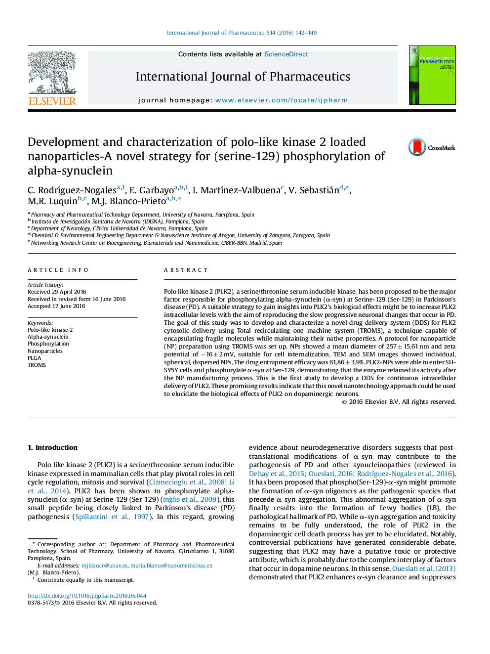 Development and characterization of polo-like kinase 2 loaded nanoparticles-A novel strategy for (serine-129) phosphorylation of alpha-synuclein