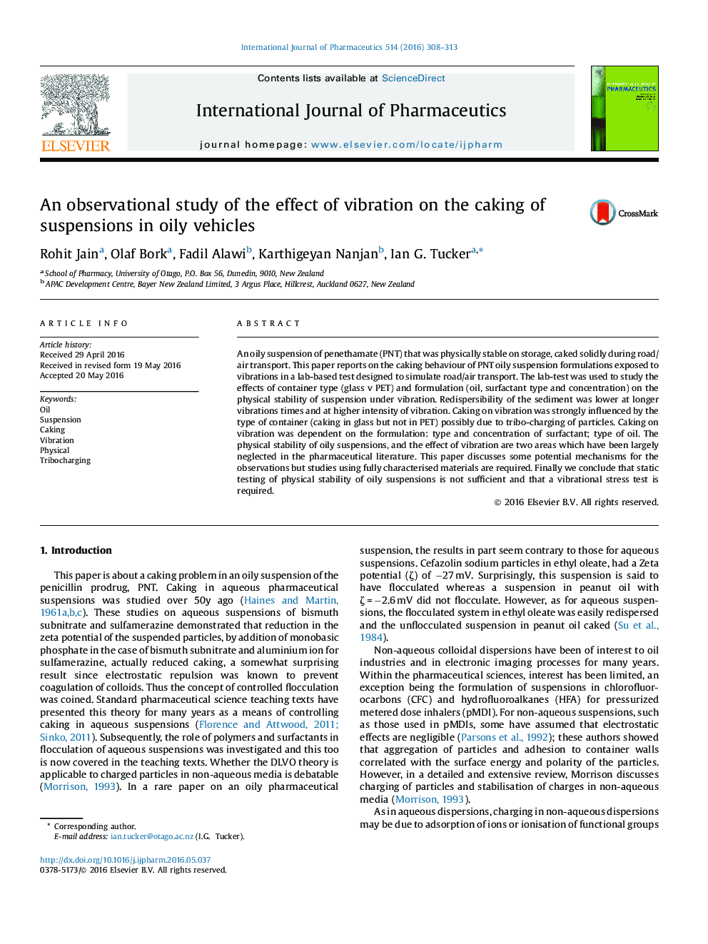 An observational study of the effect of vibration on the caking of suspensions in oily vehicles