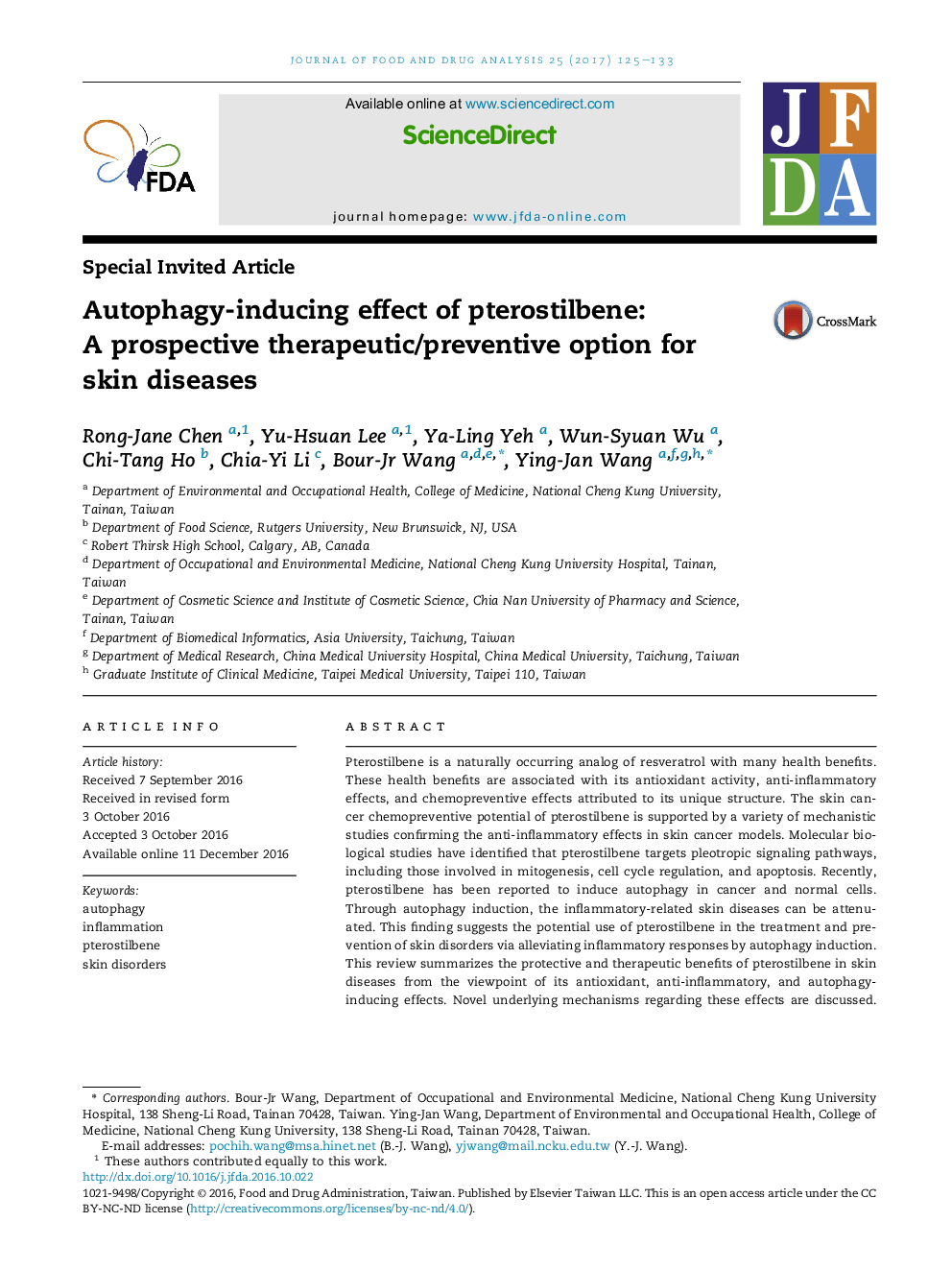 Autophagy-inducing effect of pterostilbene: AÂ prospective therapeutic/preventive option for skin diseases