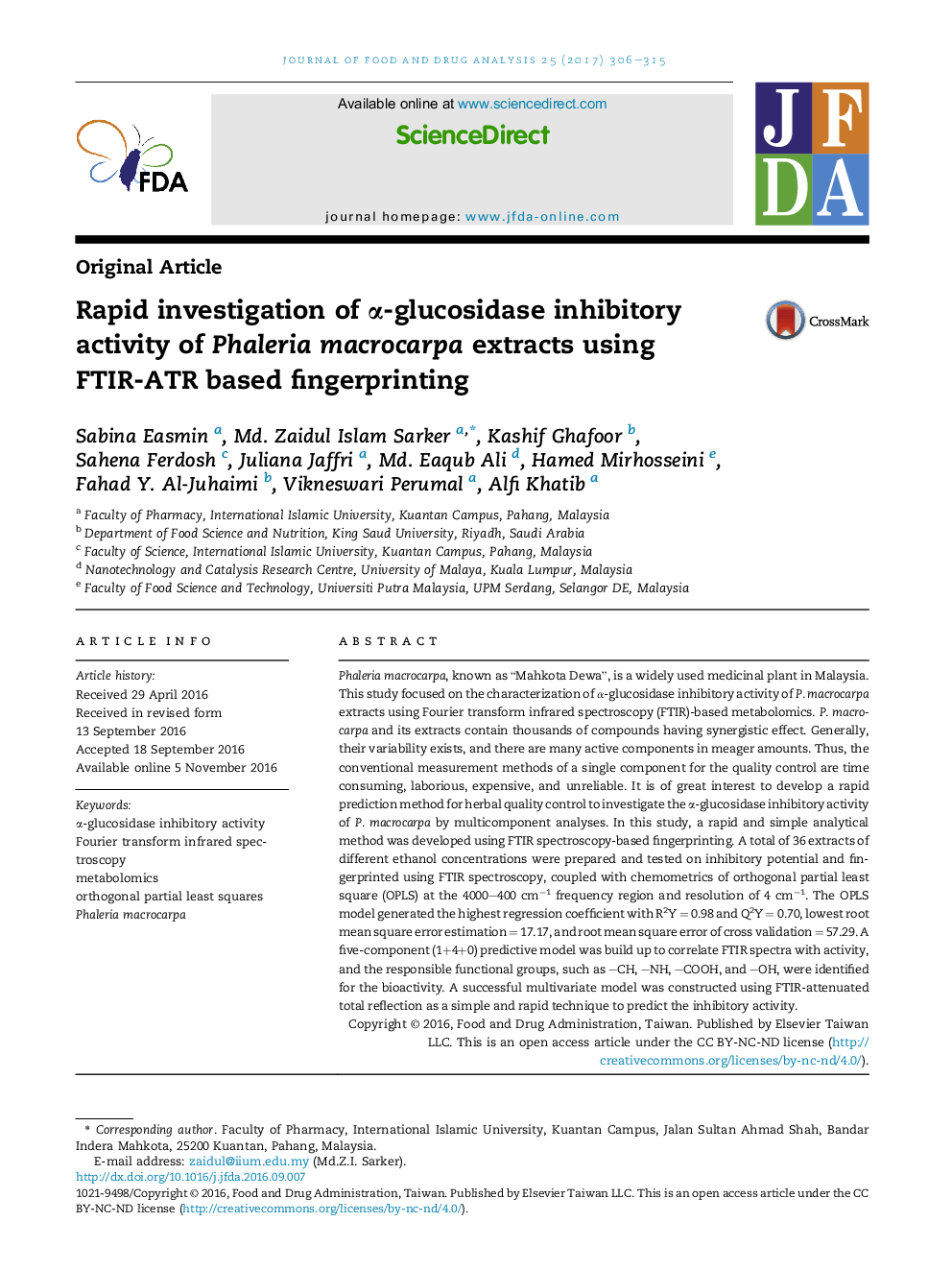 Rapid investigation of Î±-glucosidase inhibitory activity of Phaleria macrocarpa extracts using FTIR-ATR based fingerprinting