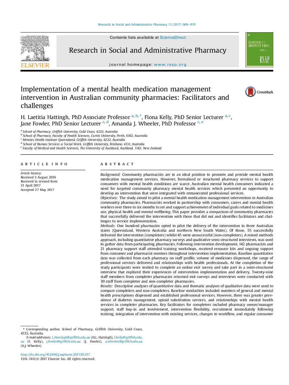 Implementation of a mental health medication management intervention in Australian community pharmacies: Facilitators and challenges