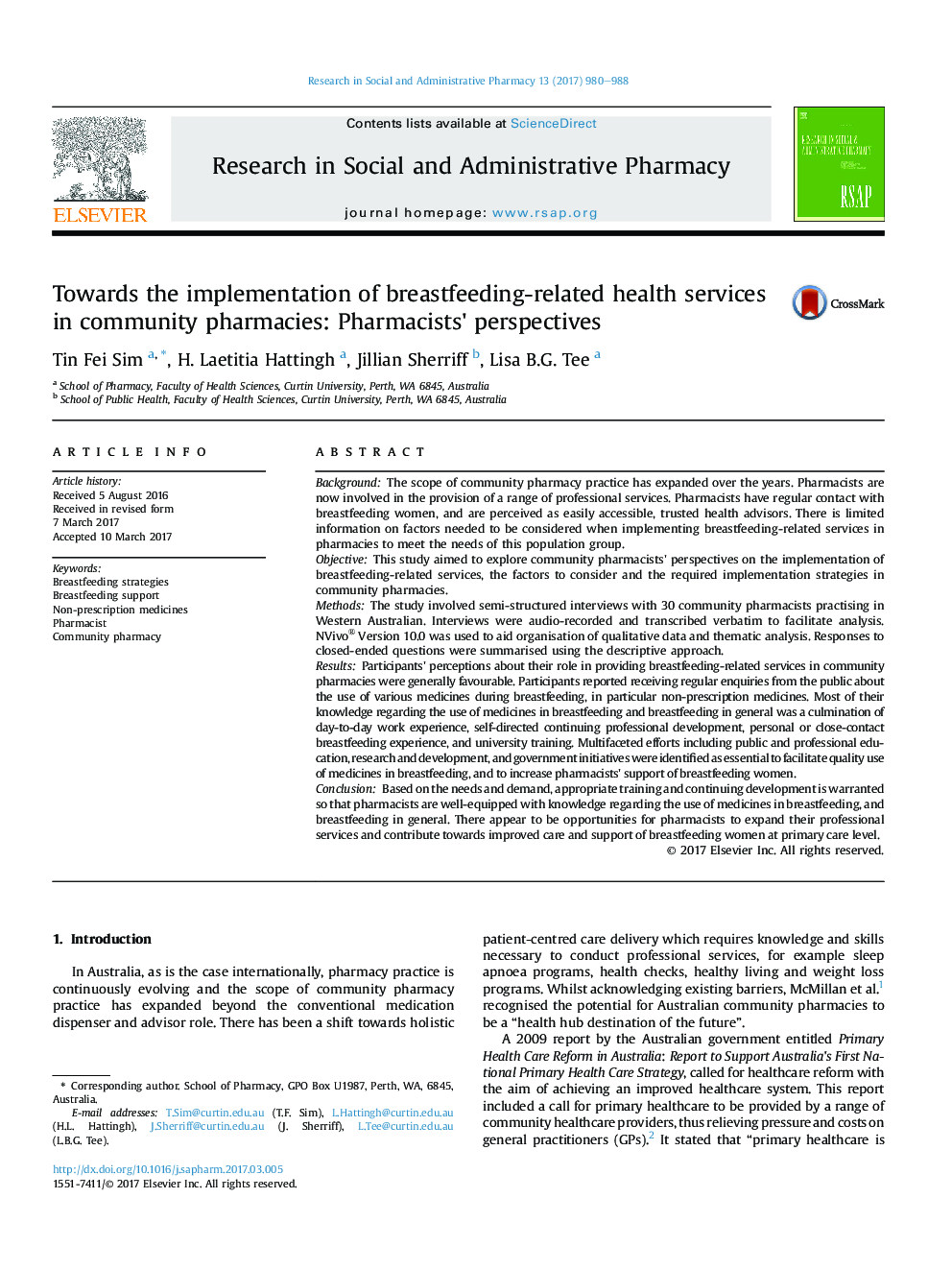 Towards the implementation of breastfeeding-related health services in community pharmacies: Pharmacists' perspectives