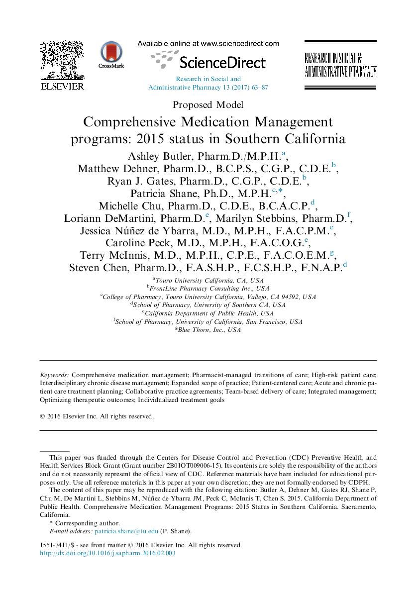 Comprehensive Medication Management programs: 2015 status in Southern California