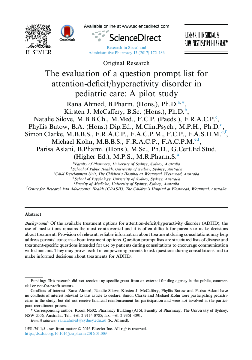 The evaluation of a question prompt list for attention-deficit/hyperactivity disorder in pediatric care: A pilot study