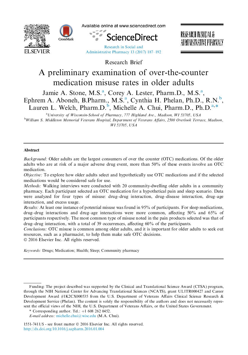 A preliminary examination of over-the-counter medication misuse rates in older adults