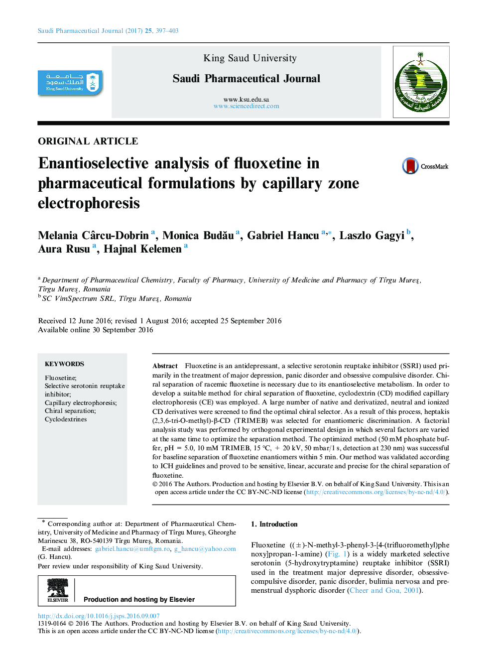 Enantioselective analysis of fluoxetine in pharmaceutical formulations by capillary zone electrophoresis