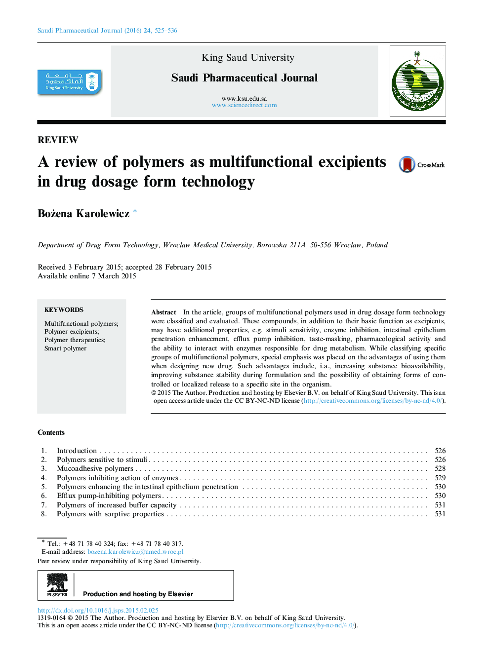 A review of polymers as multifunctional excipients in drug dosage form technology