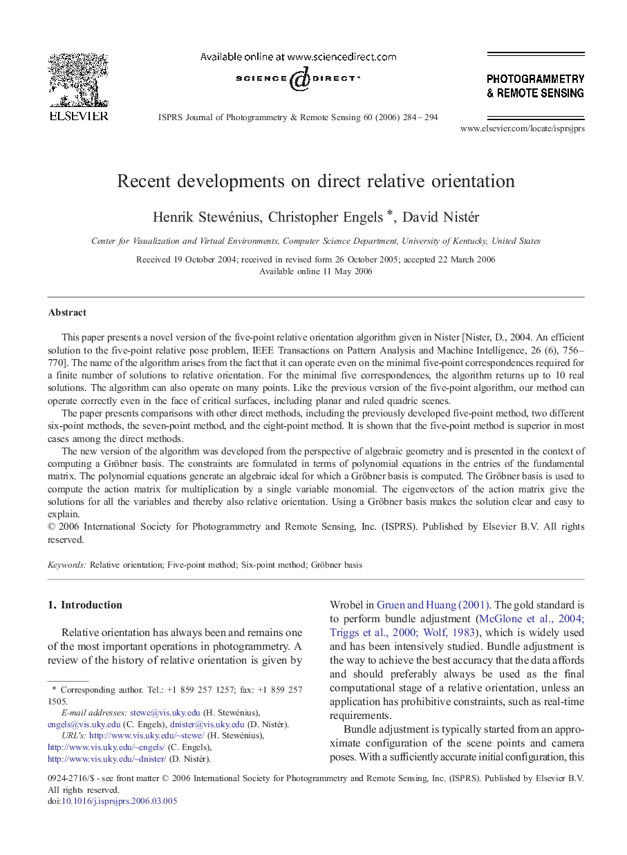 Recent developments on direct relative orientation