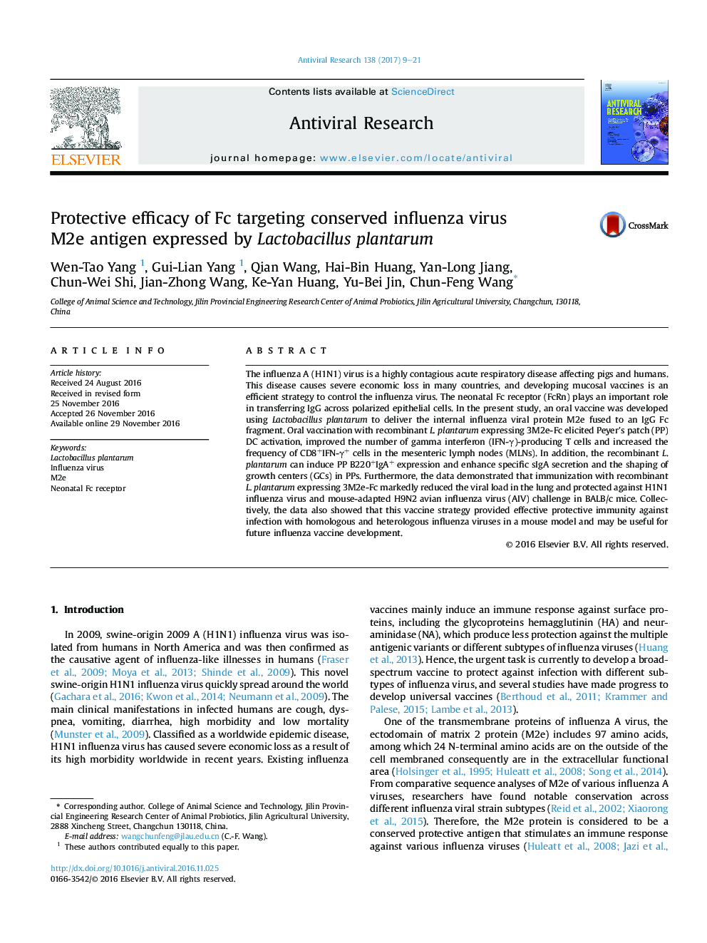 Protective efficacy of Fc targeting conserved influenza virus M2e antigen expressed by Lactobacillus plantarum