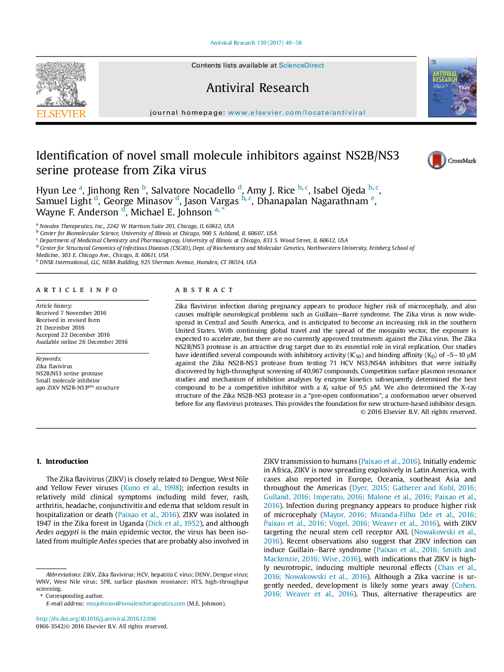 Identification of novel small molecule inhibitors against NS2B/NS3 serine protease from Zika virus