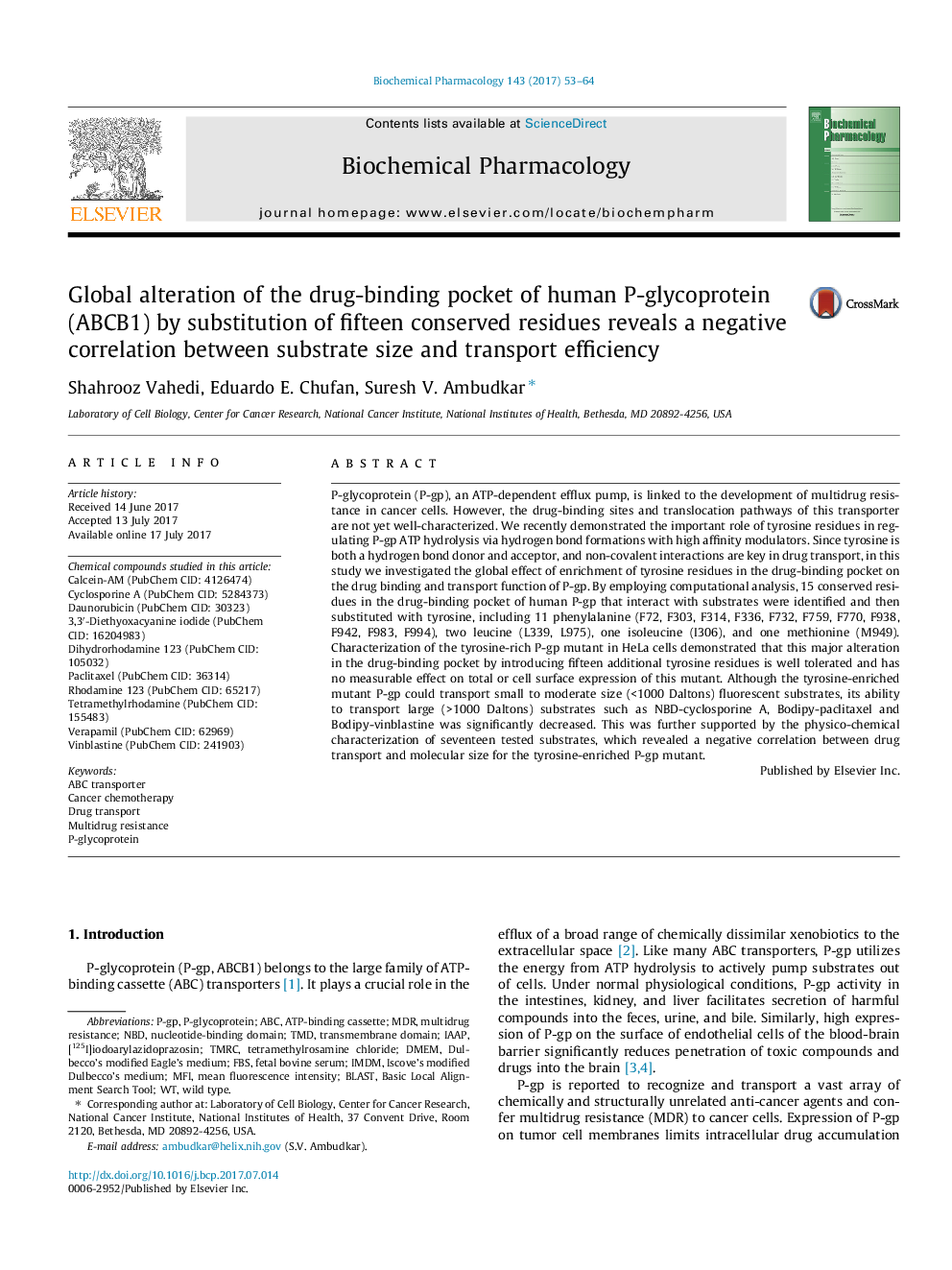 Global alteration of the drug-binding pocket of human P-glycoprotein (ABCB1) by substitution of fifteen conserved residues reveals a negative correlation between substrate size and transport efficiency