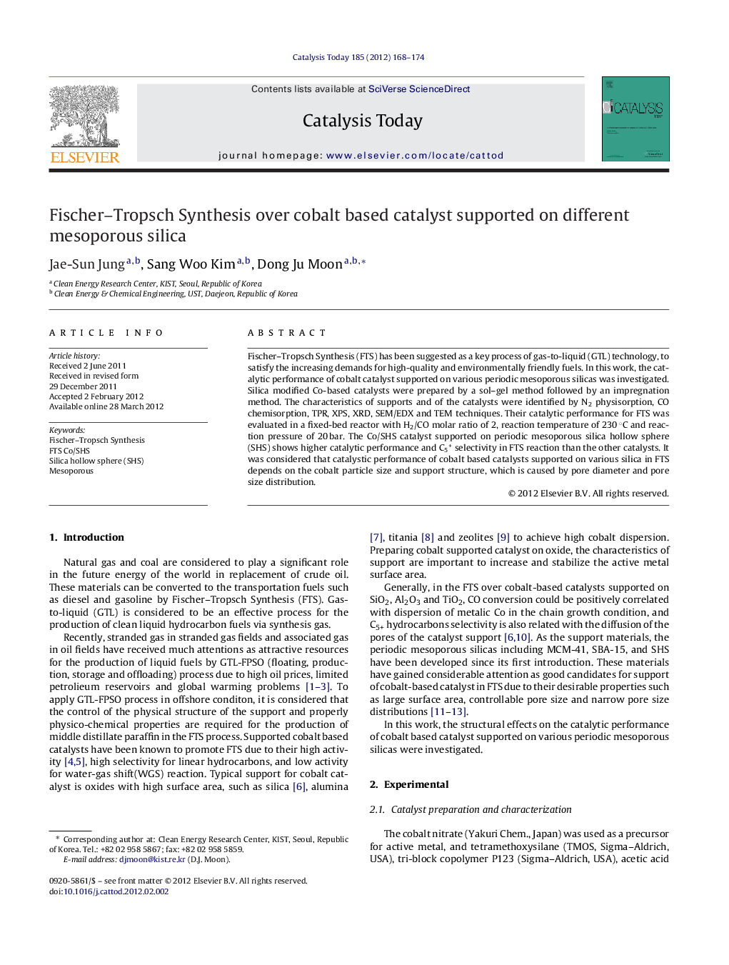 Fischer–Tropsch Synthesis over cobalt based catalyst supported on different mesoporous silica