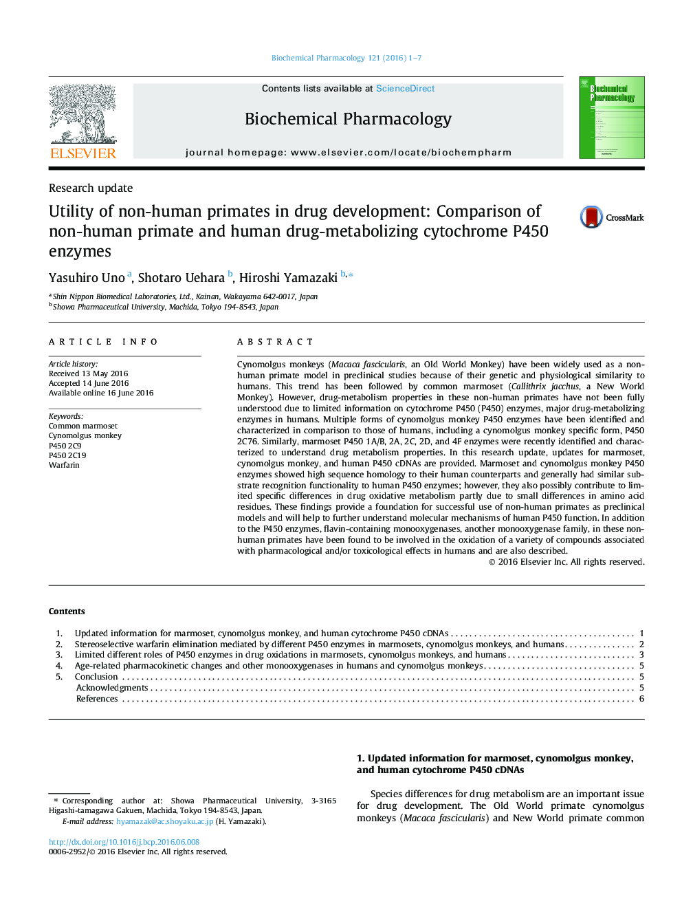 Utility of non-human primates in drug development: Comparison of non-human primate and human drug-metabolizing cytochrome P450 enzymes