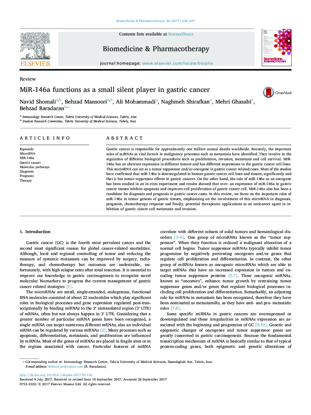 MiR-146a functions as a small silent player in gastric cancer