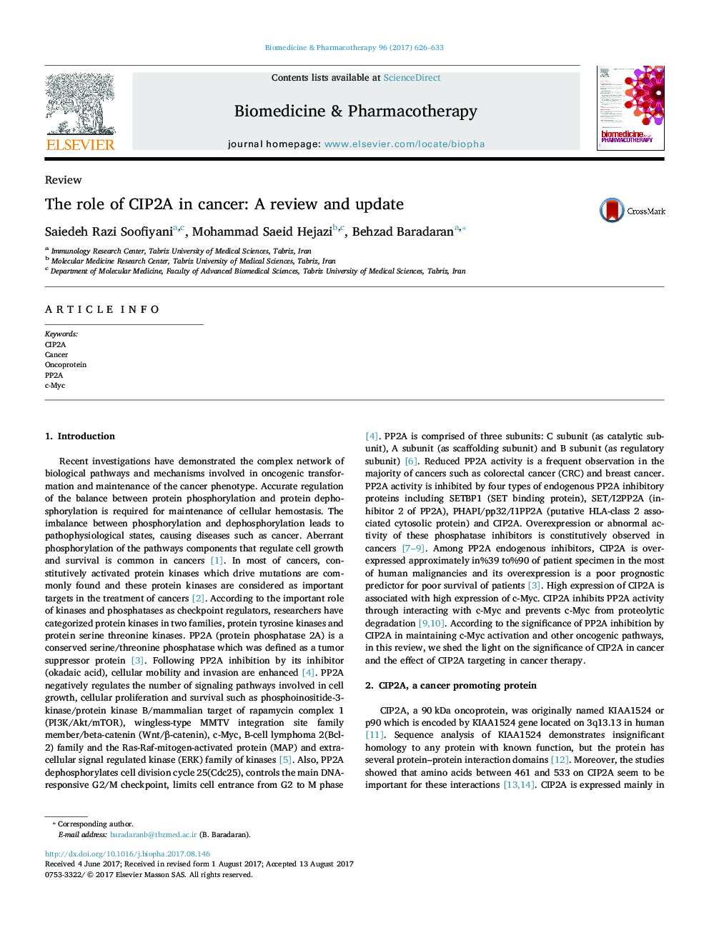 The role of CIP2A in cancer: A review and update