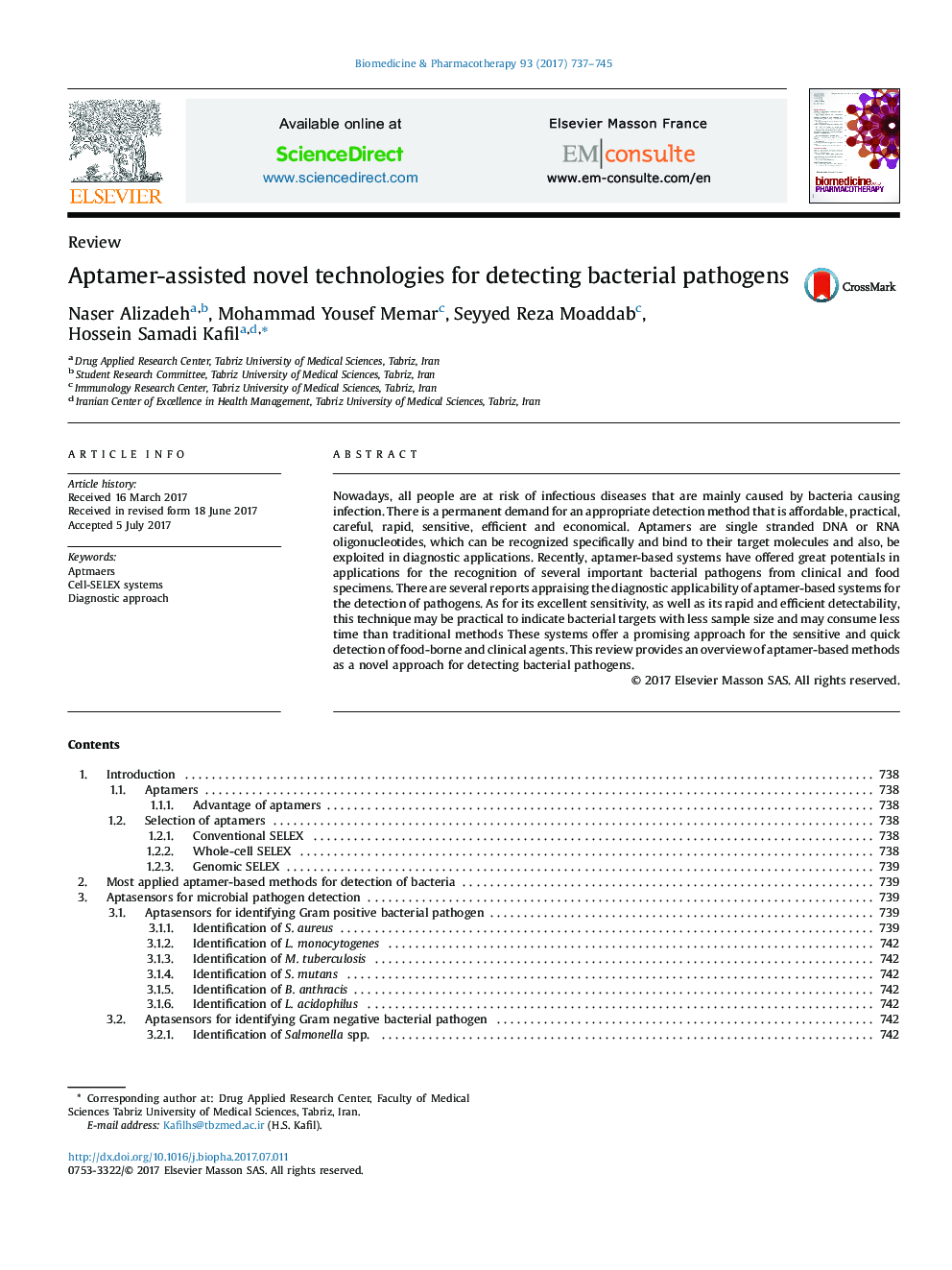 Aptamer-assisted novel technologies for detecting bacterial pathogens