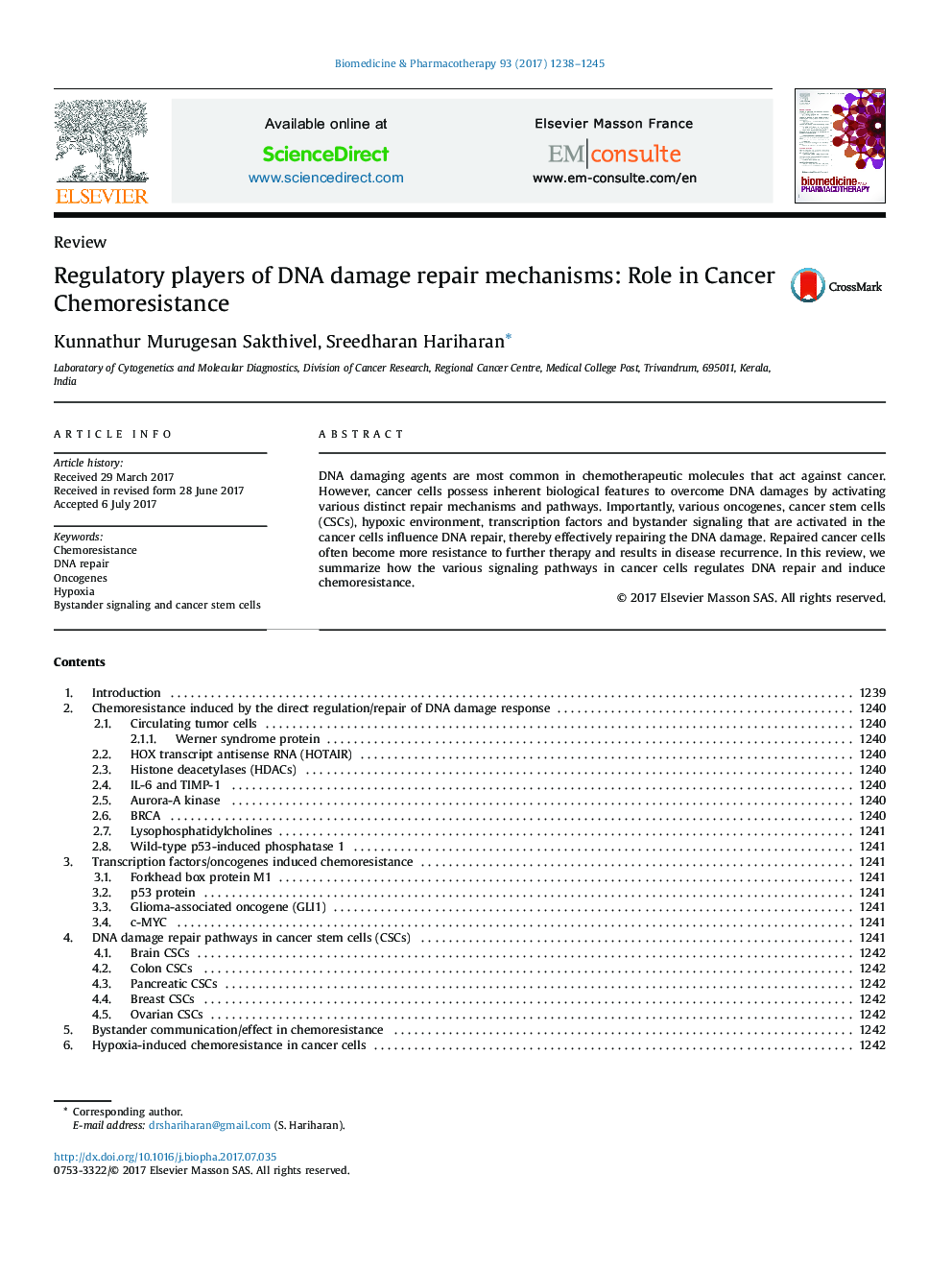 Regulatory players of DNA damage repair mechanisms: Role in Cancer Chemoresistance