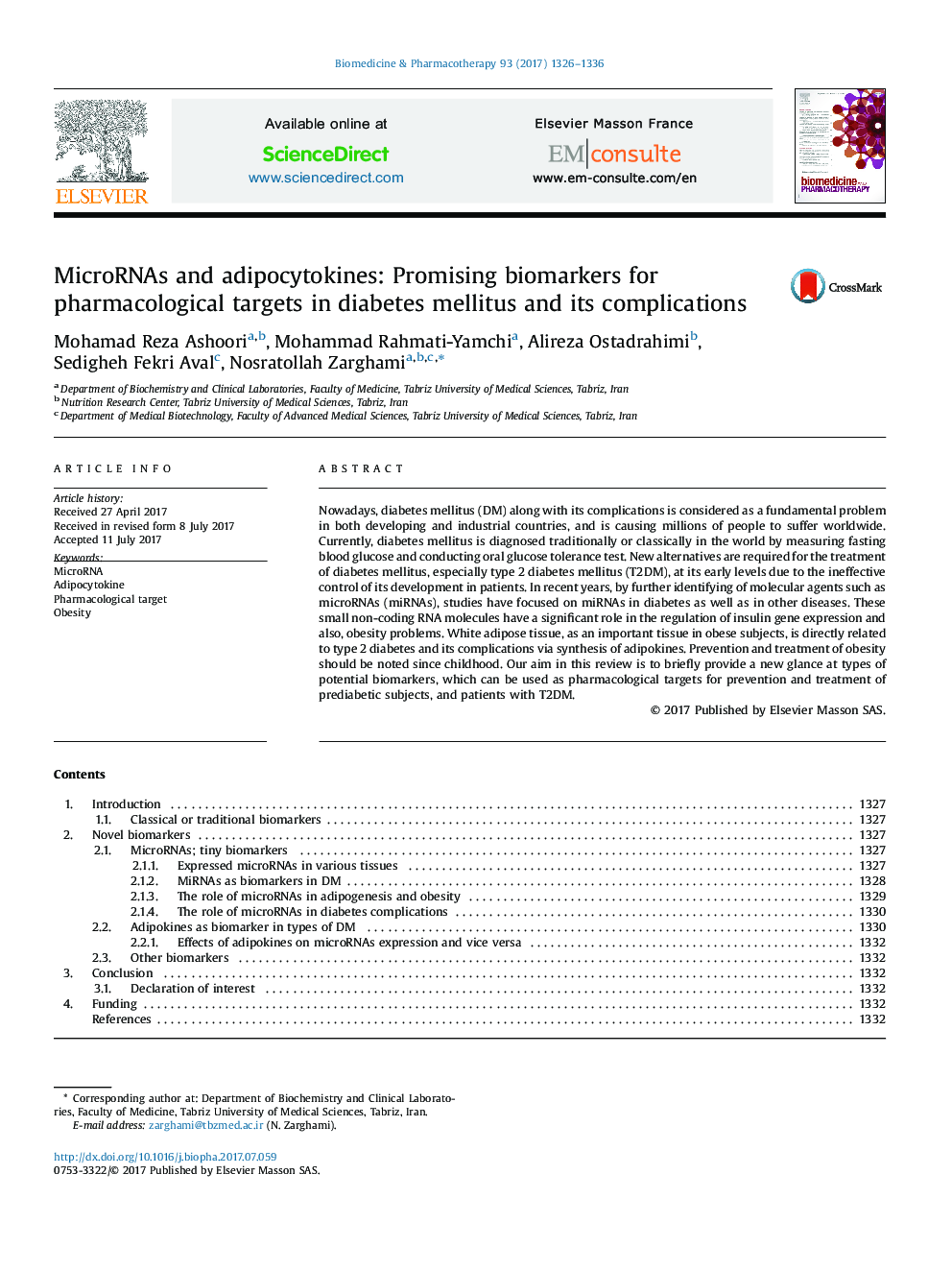 MicroRNAs and adipocytokines: Promising biomarkers for pharmacological targets in diabetes mellitus and its complications