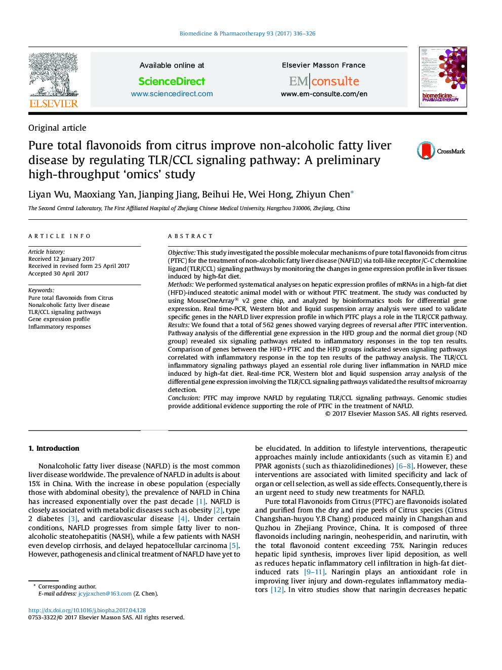 Pure total flavonoids from citrus improve non-alcoholic fatty liver disease by regulating TLR/CCL signaling pathway: A preliminary high-throughput 'omics' study