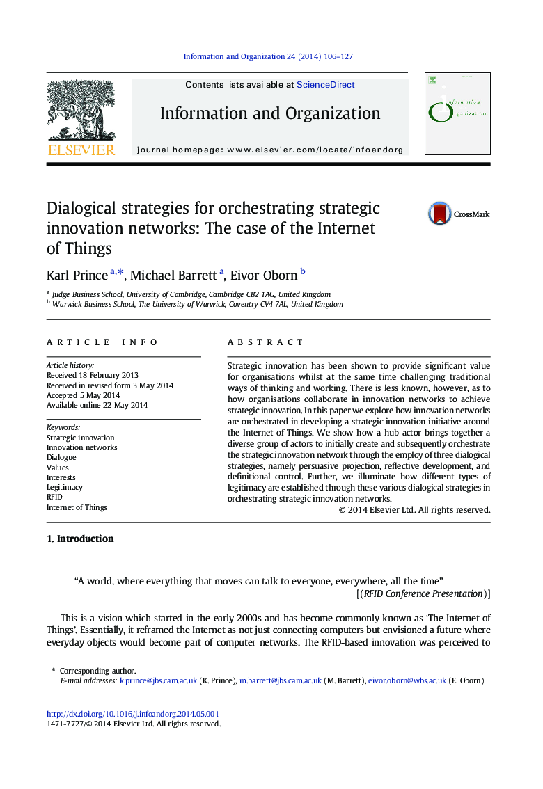 Dialogical strategies for orchestrating strategic innovation networks: The case of the Internet of Things