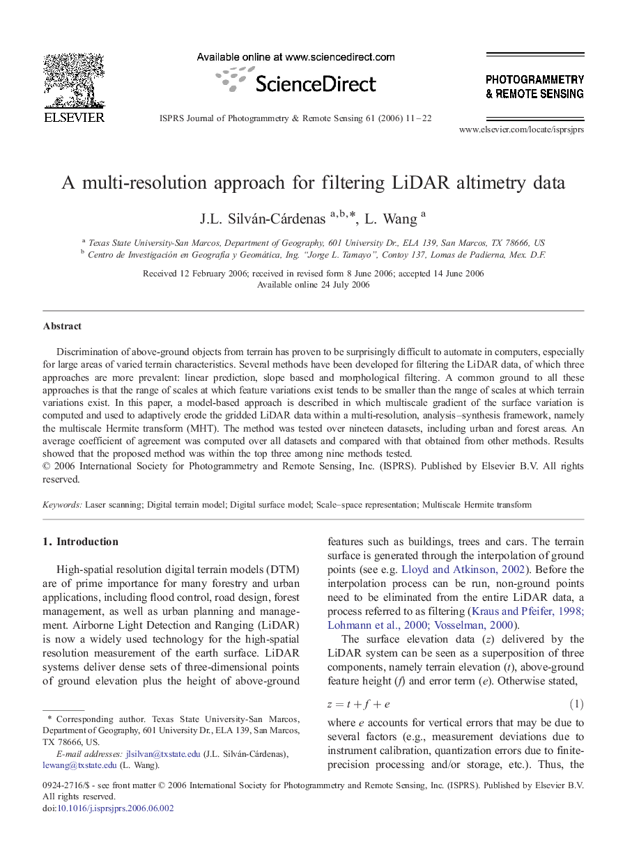 A multi-resolution approach for filtering LiDAR altimetry data