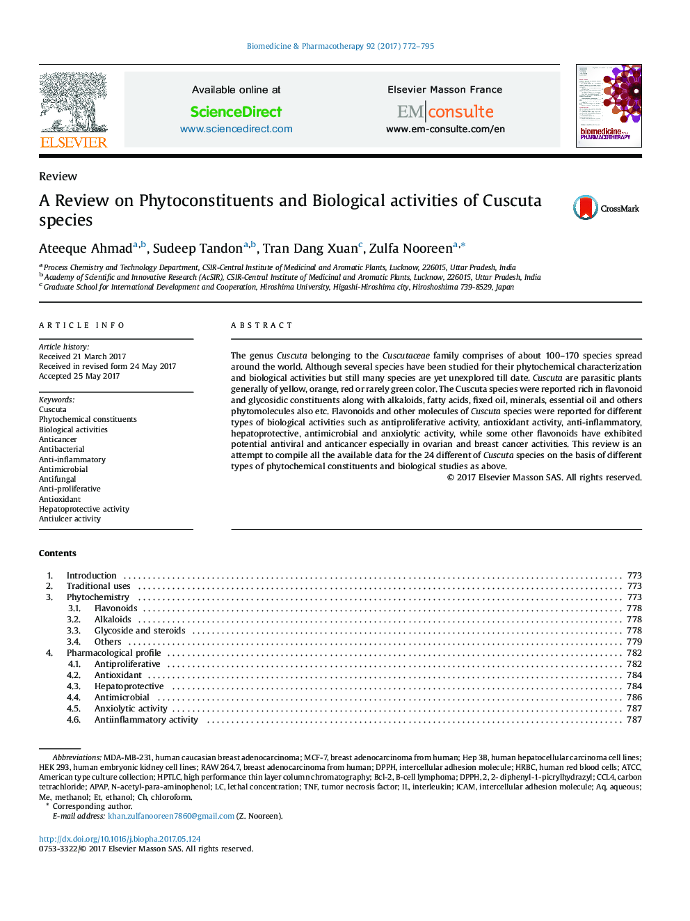 A Review on Phytoconstituents and Biological activities of Cuscuta species