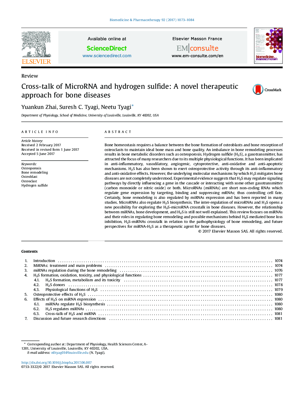 Cross-talk of MicroRNA and hydrogen sulfide: A novel therapeutic approach for bone diseases