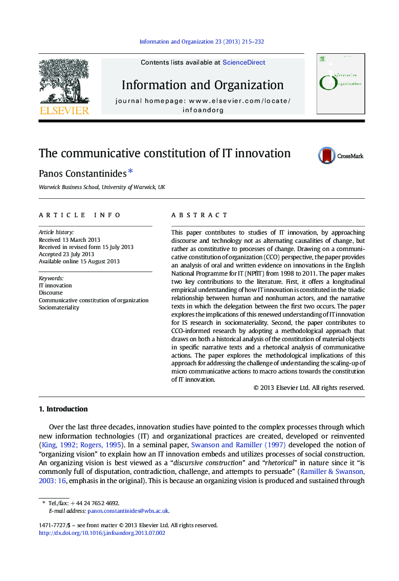 The communicative constitution of IT innovation